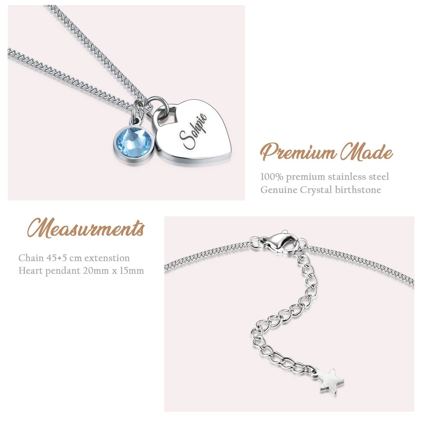 TMT Personalised necklace with Birthstone heart pendant gift box | initial heart necklace engraved for Daughter Mum Best Friend Girlfriend | Birthday gift for 18th 21th 30th 16th 13th