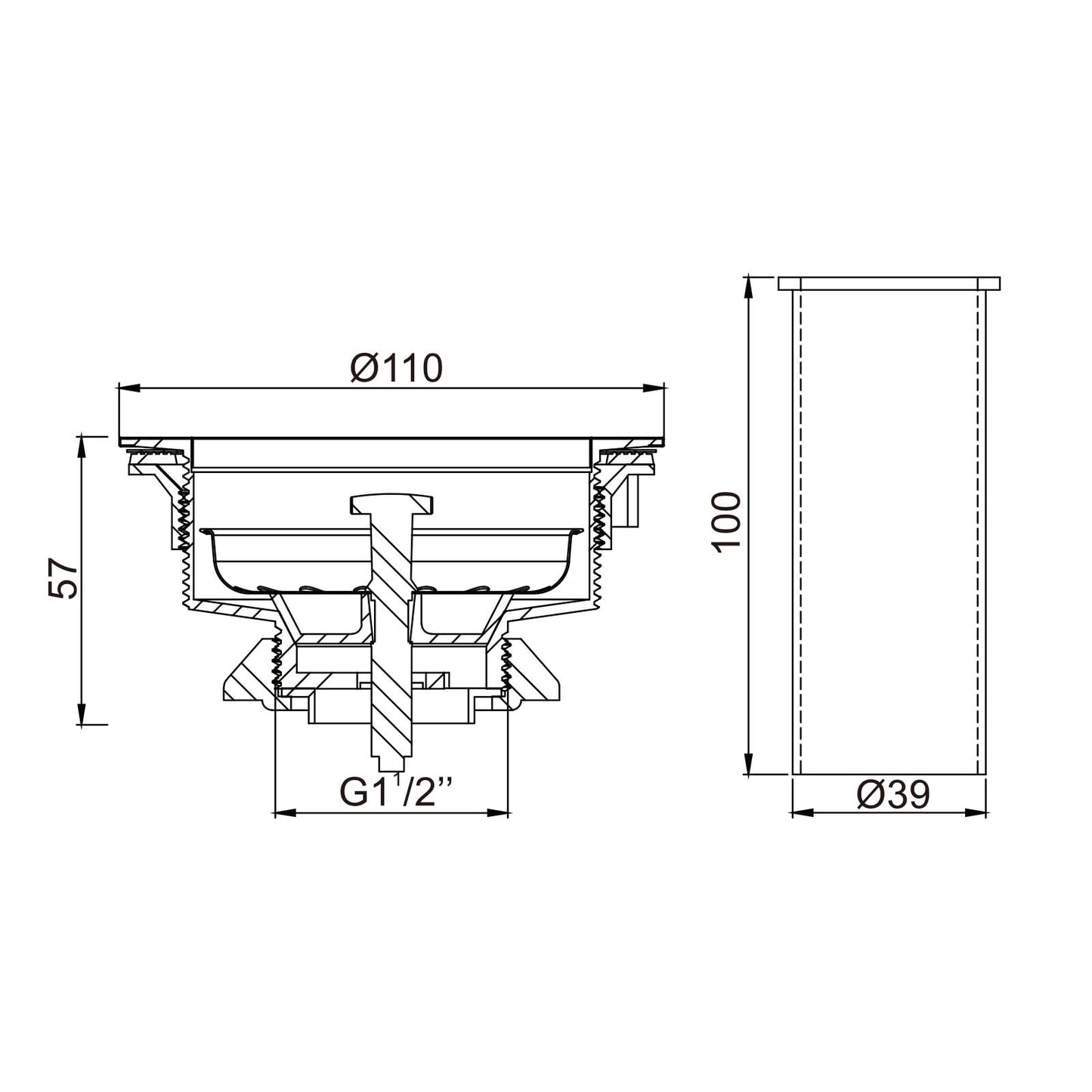 Kitchen Sink Drain Assembly, Stainless Steel Basket Strainer with Knob, 3-1/2 Inch Sink Drain Stopper Plug, Threaded Plastic Sink Strainer Tailpiece 1-1/2 in