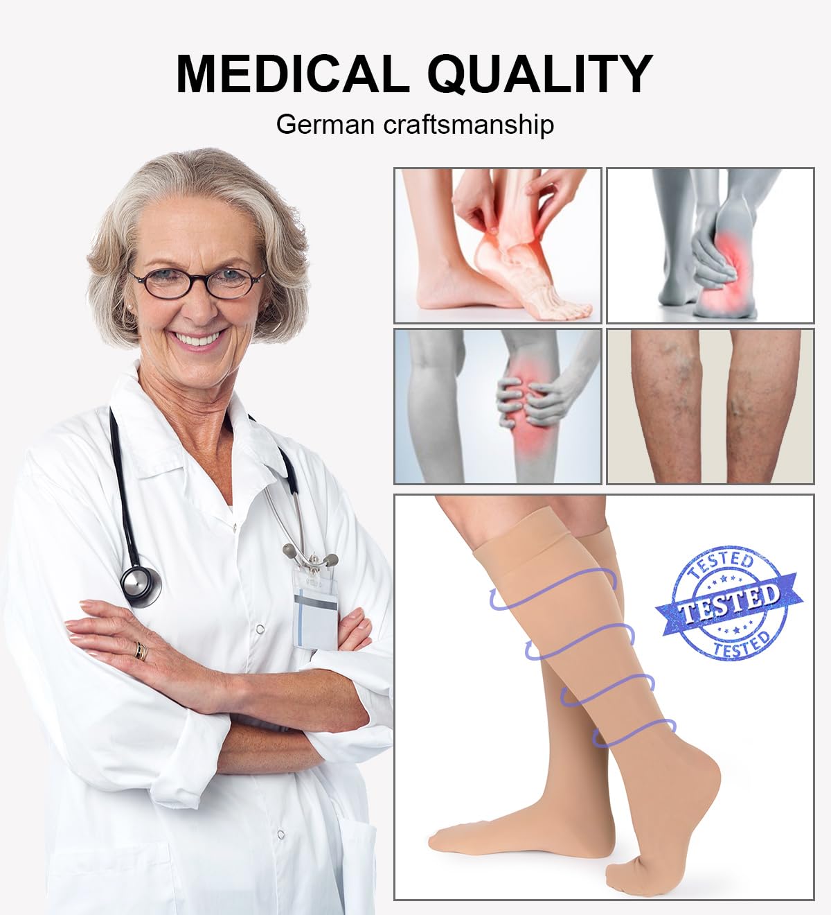 2 Pairs Medical Compression Socks for Women & Men 20-30 mmHg, class 2, Best Graduated Stockings Support Fit for Travel Flight Running Varicose Veins Pregnancy Nurses (2x Beige, XXL)