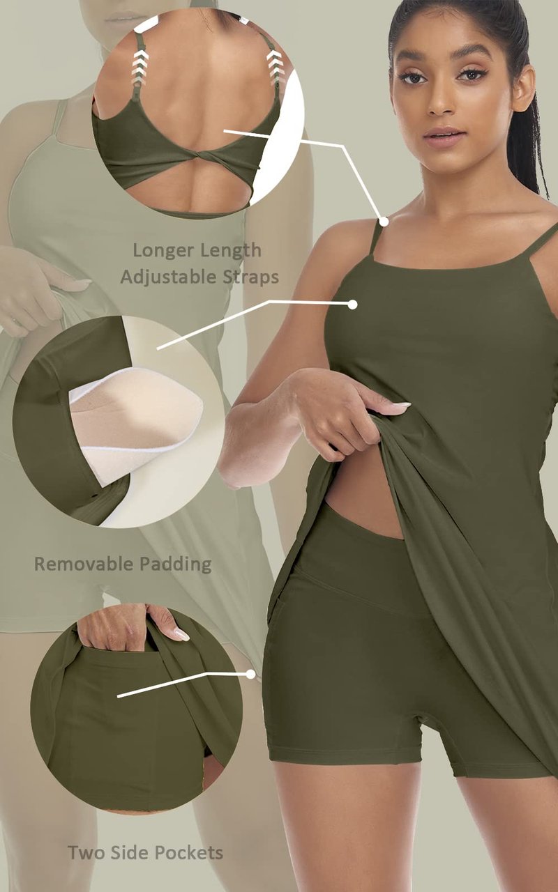 Womens Tennis Dress, with Adjustable Straps & Built-in Bra Athletic Golf Dresses for Women Workout Exercise