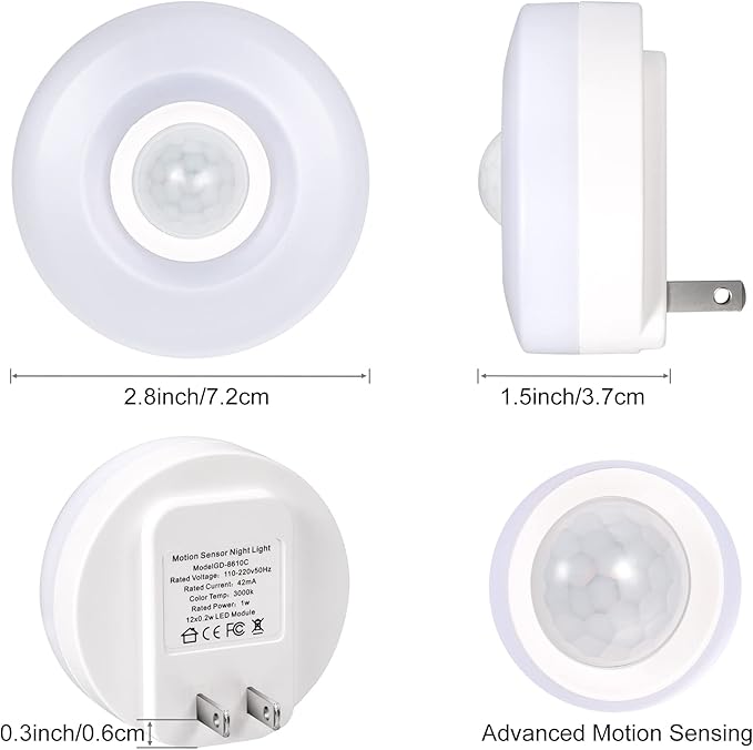 Night Light Plug in, Motion Sensor Night Lights Plug in Wall. 200LM Ultra Bright Soft Warm White nightlights, Smart Movement Sensor, Energy Efficient(Warm White 2Pack)