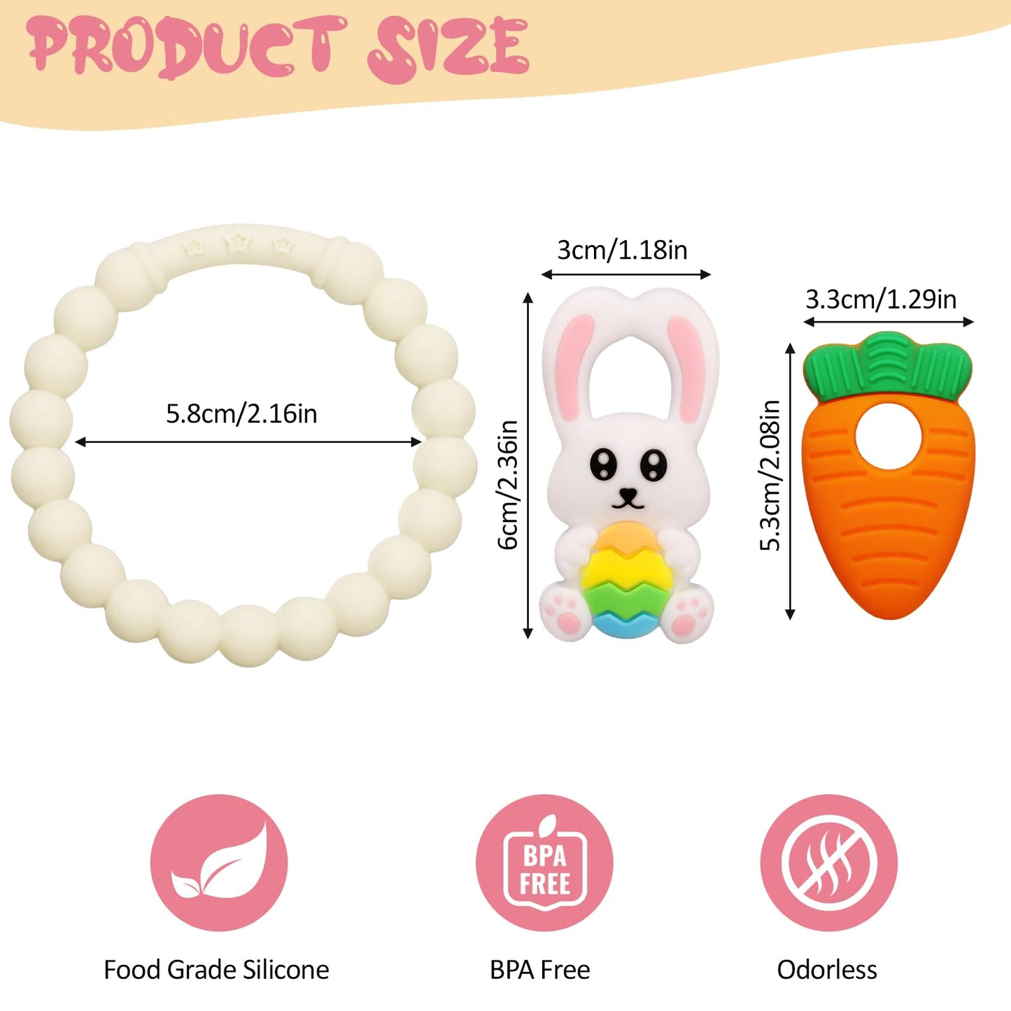 Easter Baby Teething Ring Toys – Bunny Easter Egg & Carrot Teethers for Newborns, Infants & Toddlers – Sensory Chew Bracelet for Teething Relief – Perfect Baby’s First Easter Basket Stuffers