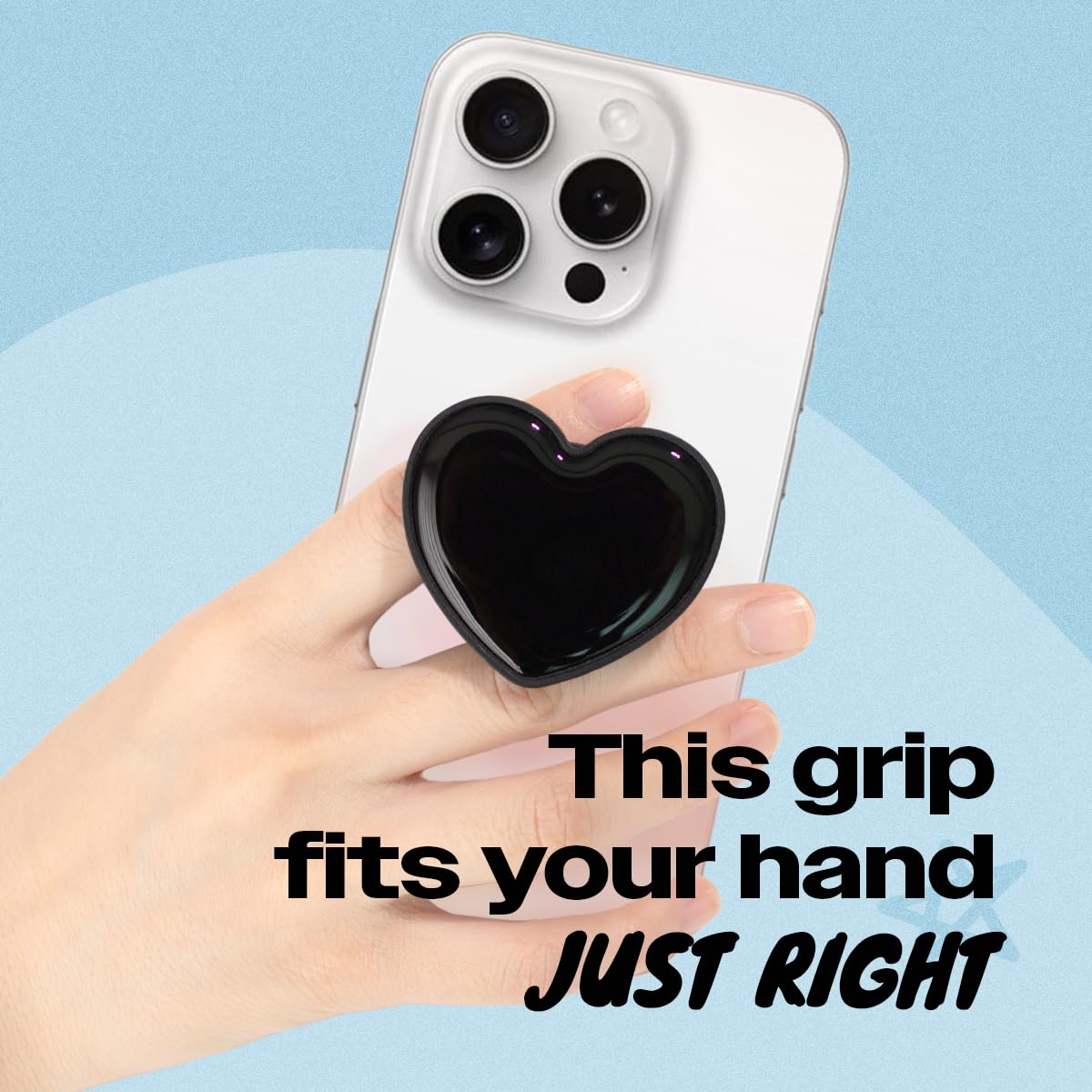 OnTheGrip Cute Solid Macaron Color Heart Shape Collapsible Mobile Phone Grip Stand Holder for Smartphone Tablet Cell Phone Accessory (Black)