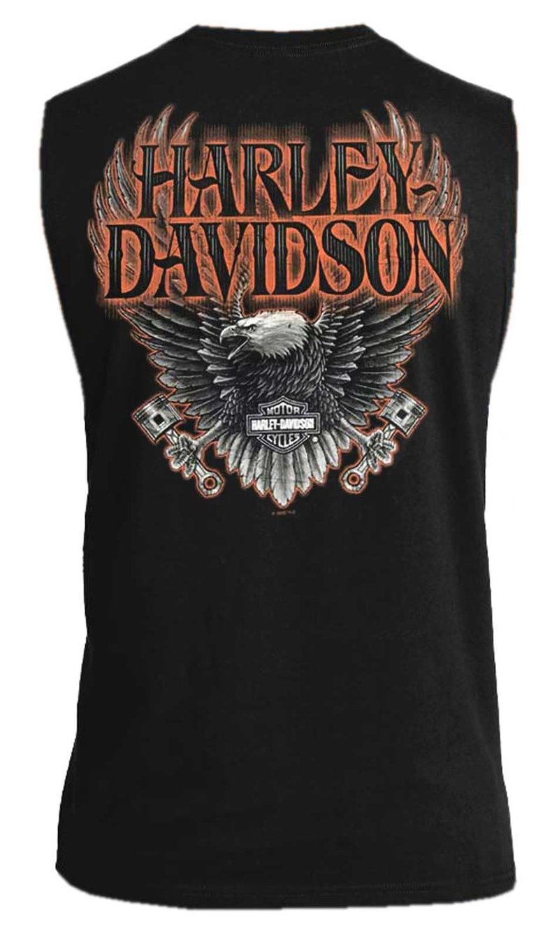 Harley-Davidson Men's Eagle Piston Crew-Neck Sleeveless Cotton Muscle Tee (L) Black