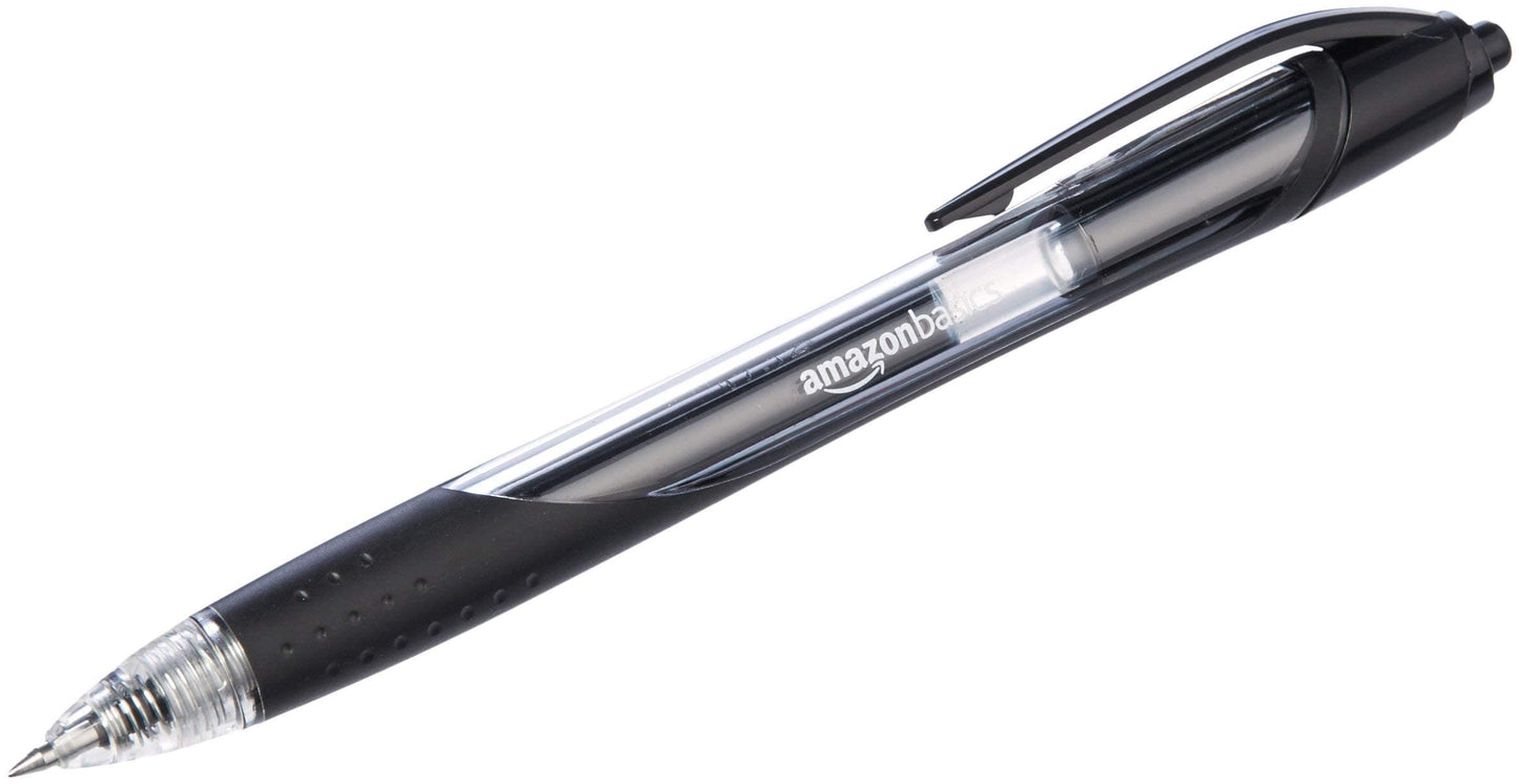 Amazon Basics Retractable Gel Ink Pens, Fine Point, Smooth Writing, Black, 12-Pack