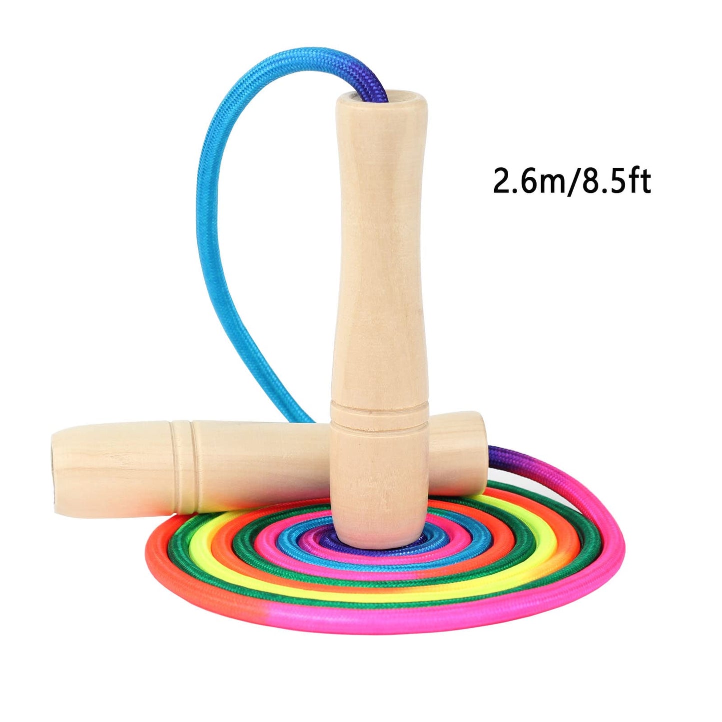 Jump Rope Kids, 8.5ft Adjustable Cotton Skipping Rope with Wooden Handle for Boys and Girls Fitness Outdoor Exercise (Rainbow color)