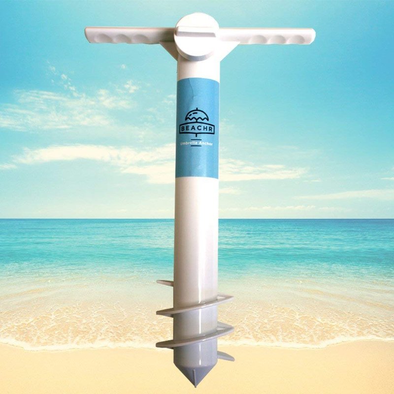 Beachr Beach Umbrella Sand Anchor - Heavy Duty Base with Spiral Screw for Strong Wind Resistance - Rust-Resistant and Fits Poles Under 1.5" Diameter - Universal Stand Holder - 9.5"x15"×3.5", White