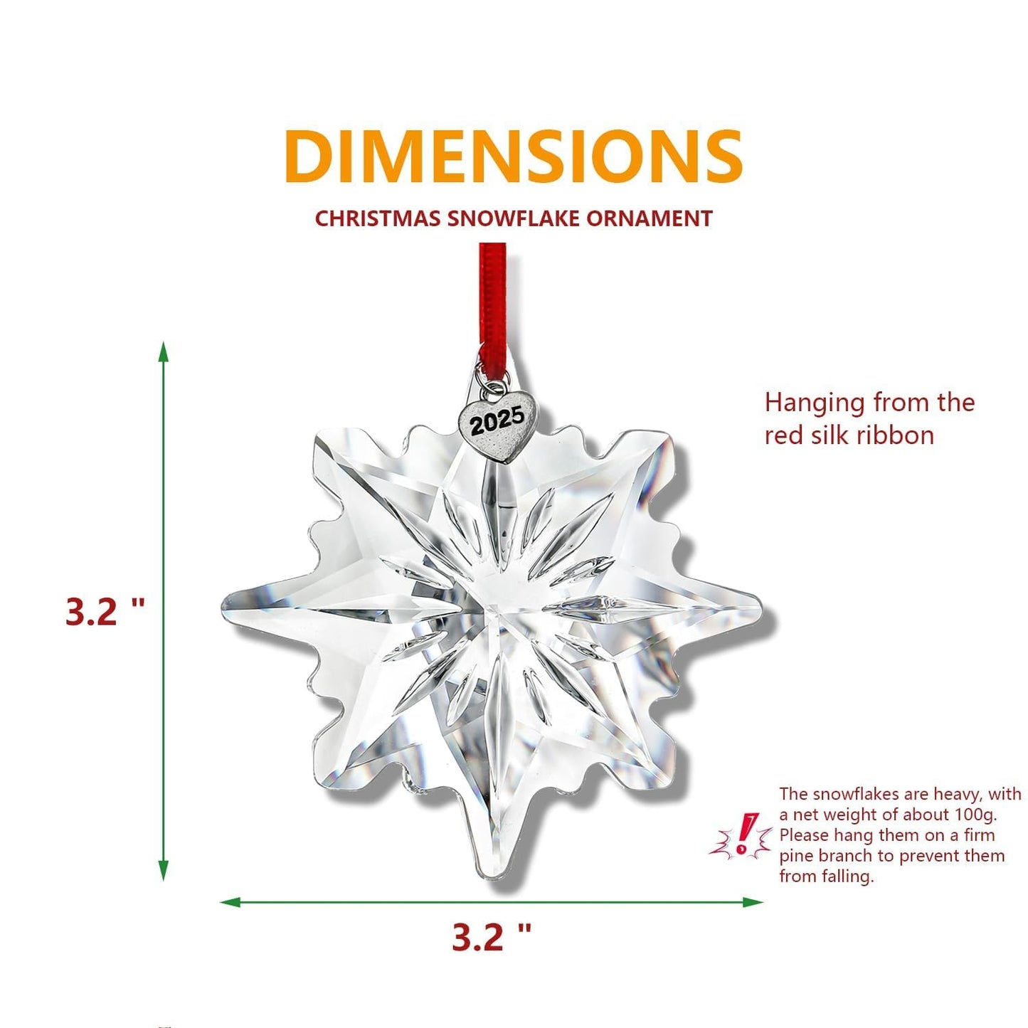 H&D HYALINE & DORA 2025 Crystal Snowflake Ornament Clear Faceted Crystal Snowflake Christmas Ornament Sun Catcher Hanging for Home Decor