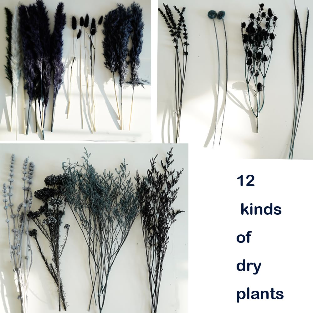 Natural Dried Pampas Grass Bouquet,17" Natural Dried Flower Bouquet, Black Pampas and Thistle Flower Mixed Bouquet Bohemian Style Home Dried Flower Decoration