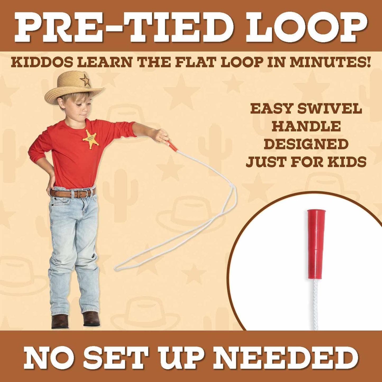 Western Stage Props Children’s Cowboy Kiddie Trick Rope Lasso Pre-Tied | Ages 4-10| White|