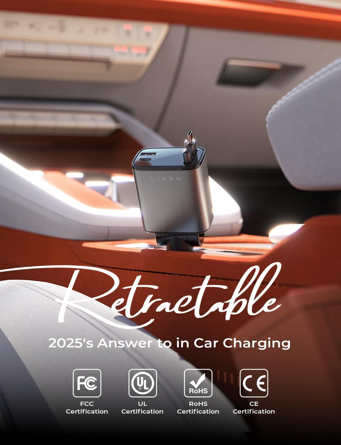 LISEN Retractable Car Charger, for Valentines Day Gifts for Him Her, 69W Cars Adapter USB C Fast Charger for iPhone 17 16 14, Car Accessories Gadgets for Men, Anniversary Birthday Gifts for Men Women