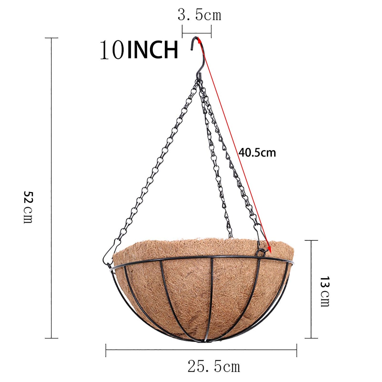JFFLYIT Metal 10 inch Round Planter, 4 Pack Hanging Wire Basket with Coco Fiber Liners, for Outdoor Plants Decoration