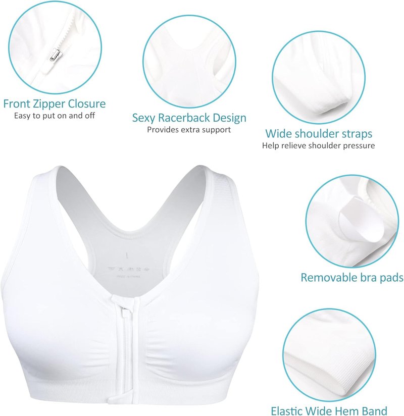 Wireless Women's Zip Front Sports Bra - Post-Surgery Activewear | Comfortable Yoga Fit
