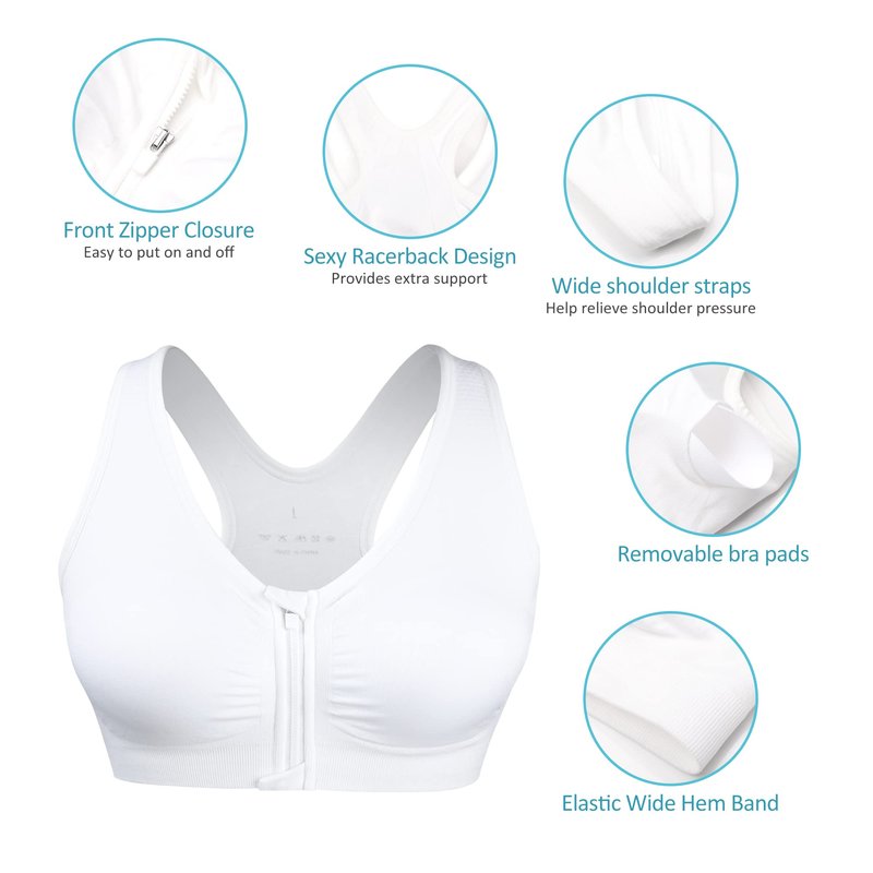 WANAYOU Racerback Sports Bra, Women's Zip Wire-Free Yoga Sports Bra (L:Fit 34C,34,34D,34DD,36B,36C,38A,38B, 3 Pack(Black+Flesh+White))