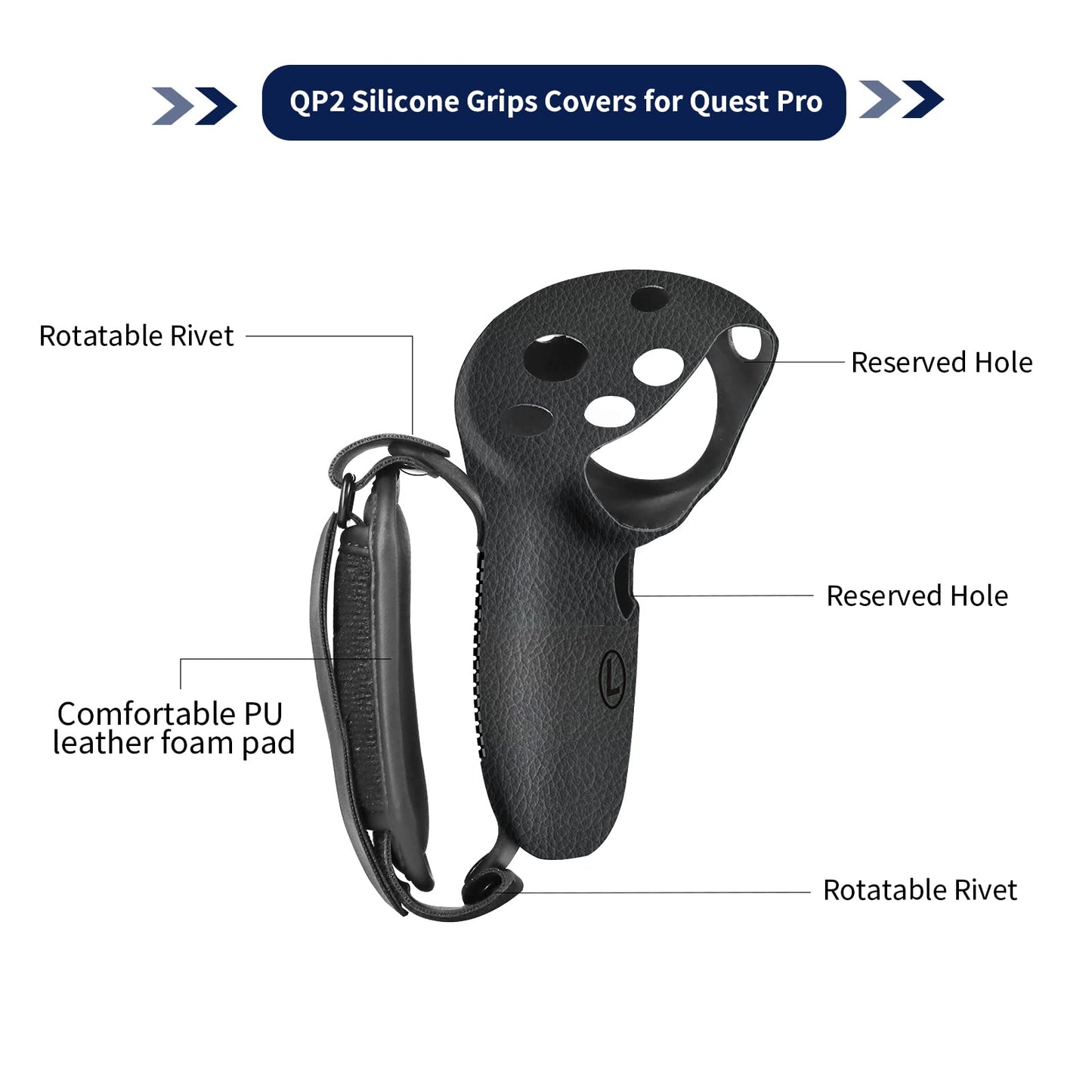 Globular Cluster Silicone Grips for Meta Quest Pro Controllers - Come with PU Leather Cushion Pad - More Comfortable (Black)