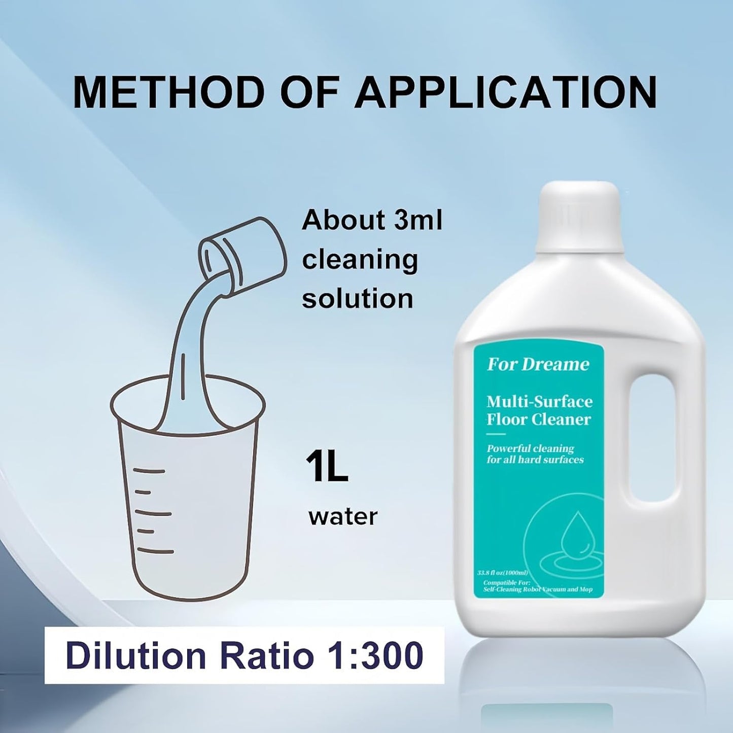 Dreame Cleaning Solution, Cleaning Solution for Dreame Robot Vacuum L10s Ultra/L10s Ultra Gen 2/L10 Prime/ L40 Ultra/X40 Ultra Complete/X50 Ultra, 1000 ML Bottle for Deep Cleaning
