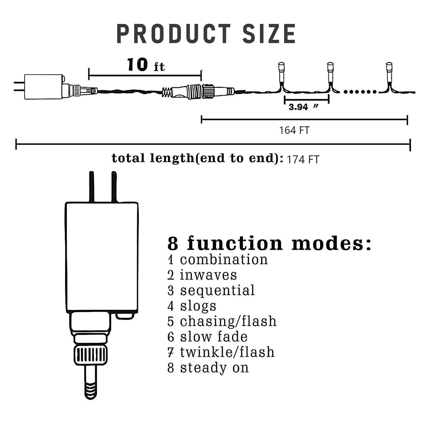 Dazzle Bright 164 FT 500 LED Halloween String Lights, Waterproof Halloween String Lights Black Wire with 8 Modes, Outdoor Halloween Decorations for Indoor Party Yard Wedding Decor, Purple & Orange