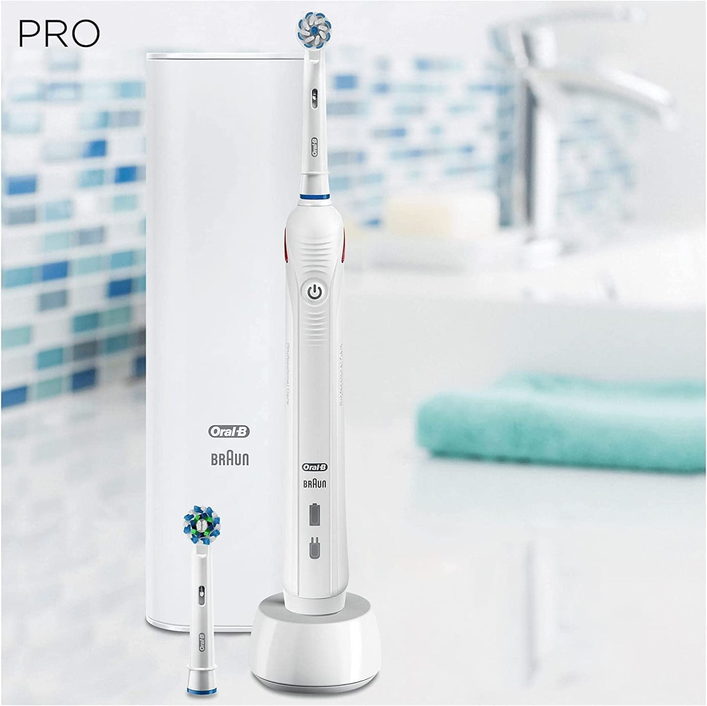 Oral-B Pro 3 Electric Toothbrush with Smart Pressure Sensor, Gifts for Women/Men, 2 Toothbrush Heads, 2 Modes with Sensitive Clean, Travel Case, 2 Pin UK Plug, 3000, White