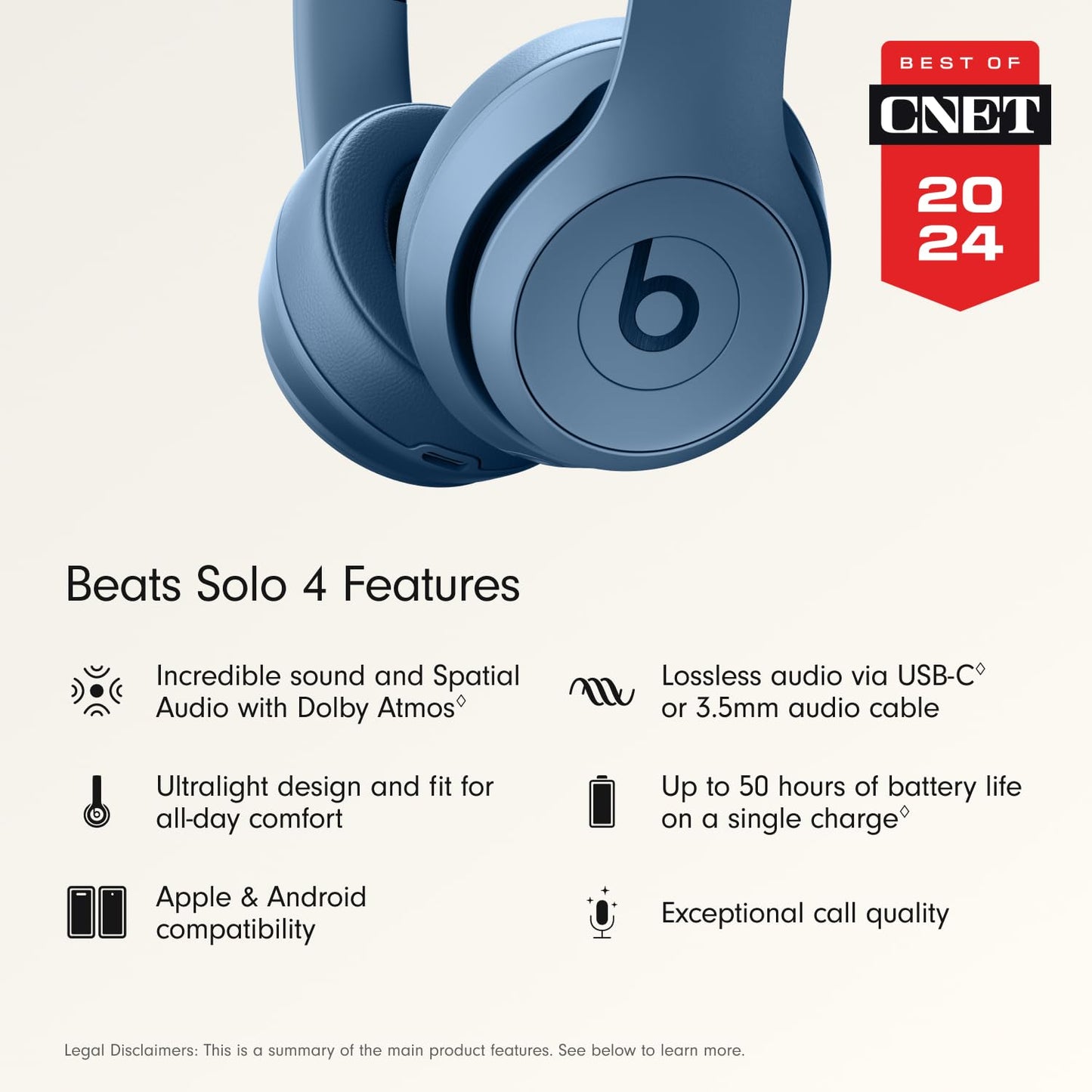 Beats Solo 4 - Wireless Bluetooth On-Ear Headphones, Apple & Android Compatible, Up to 50 Hours of Battery Life - Slate Blue