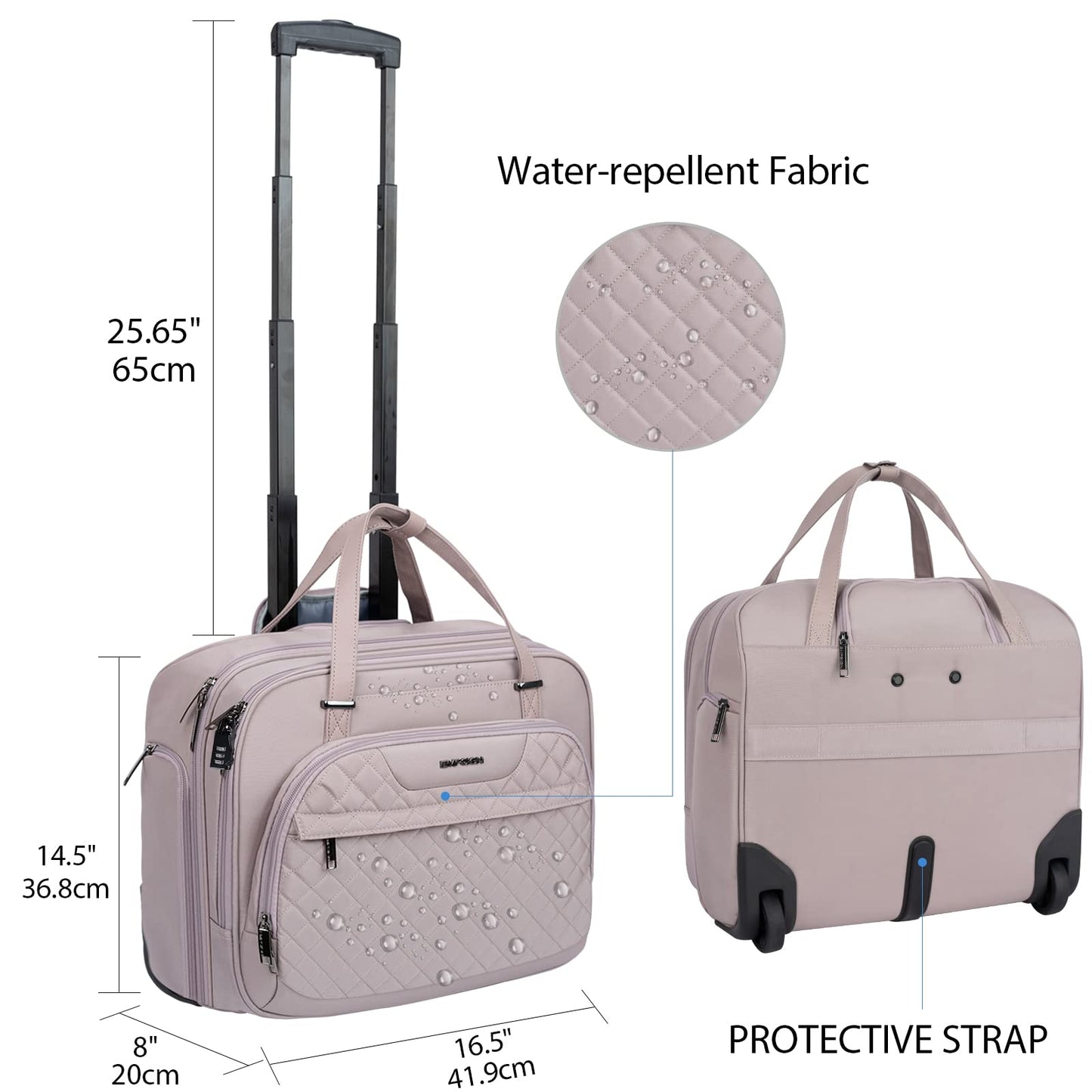 EMPSIGN Rolling Laptop Bag for Women - Wheeled Briefcase Fits Up to 15.6 Inch Laptop, Water-Repellent Overnight Computer Bag with RFID Pockets, Dusty Pink