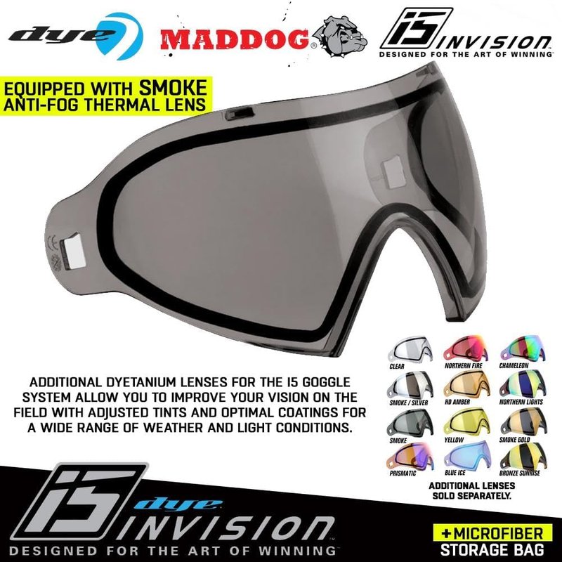 Maddog Dye i5 Thermal Anti-Fog Paintball Mask - Safety Certified Goggle System with Microfiber Bag