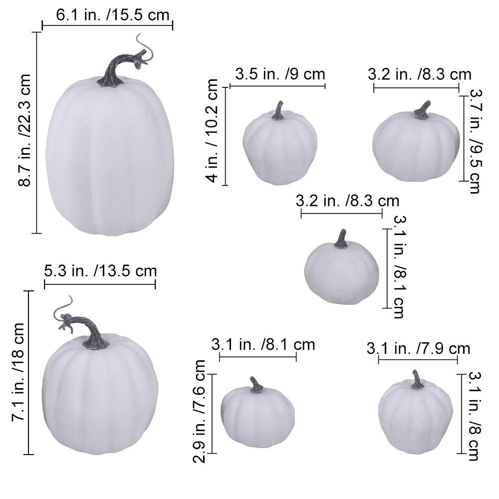 14 Pcs Assorted Fall Artificial Pumpkins Harvest Frosted Pumpkins Gold Brushed White Foam Pumpkins and White Faux Pumpkins for Fall Autumn Season Halloween Thanksgiving Harvest Holiday Season Festive