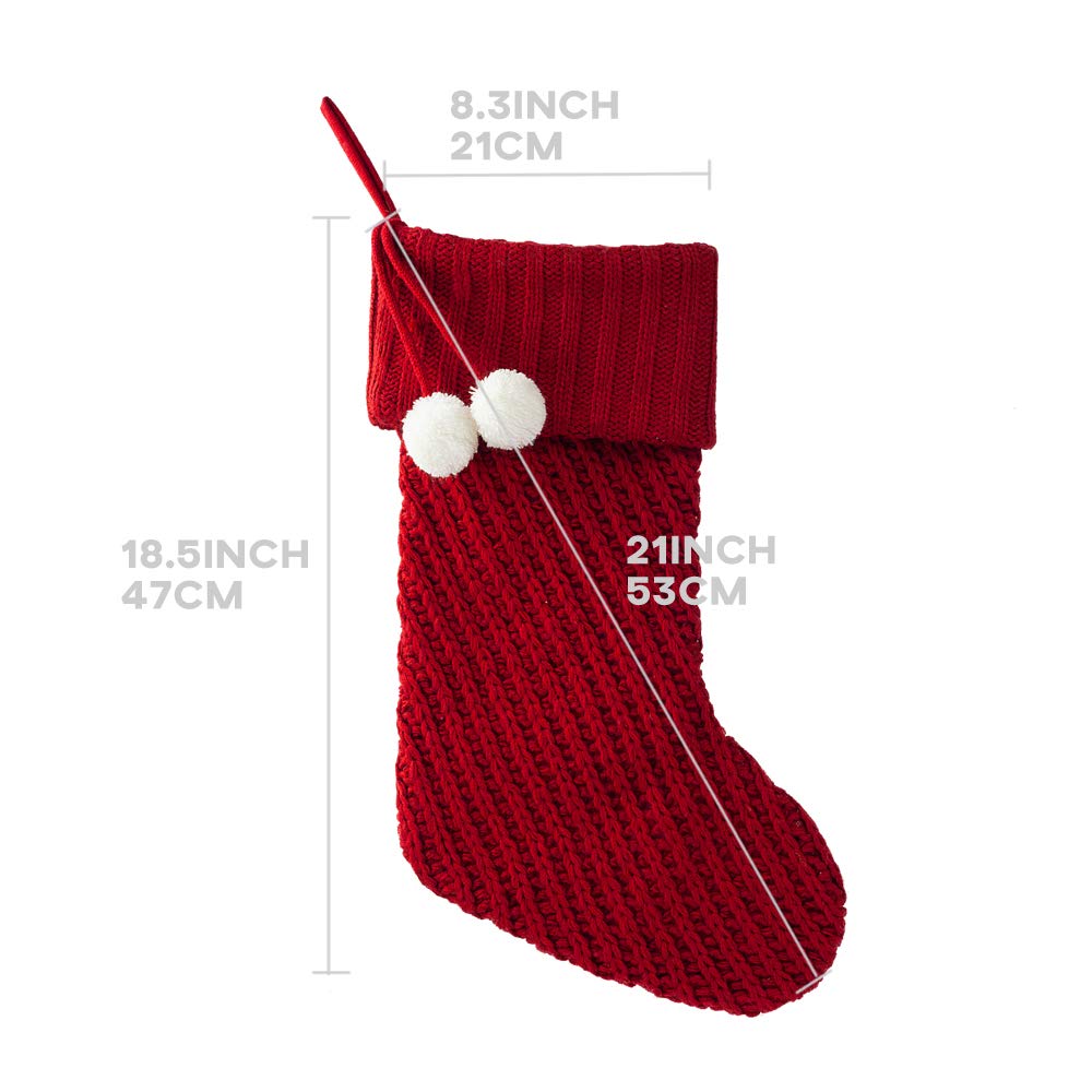 S-DEAL Red Knitted Christmas Stocking 21 Inches Mantel Decoration Double Layers with Pompom Gift Holder for Party Family Holiday Xmas