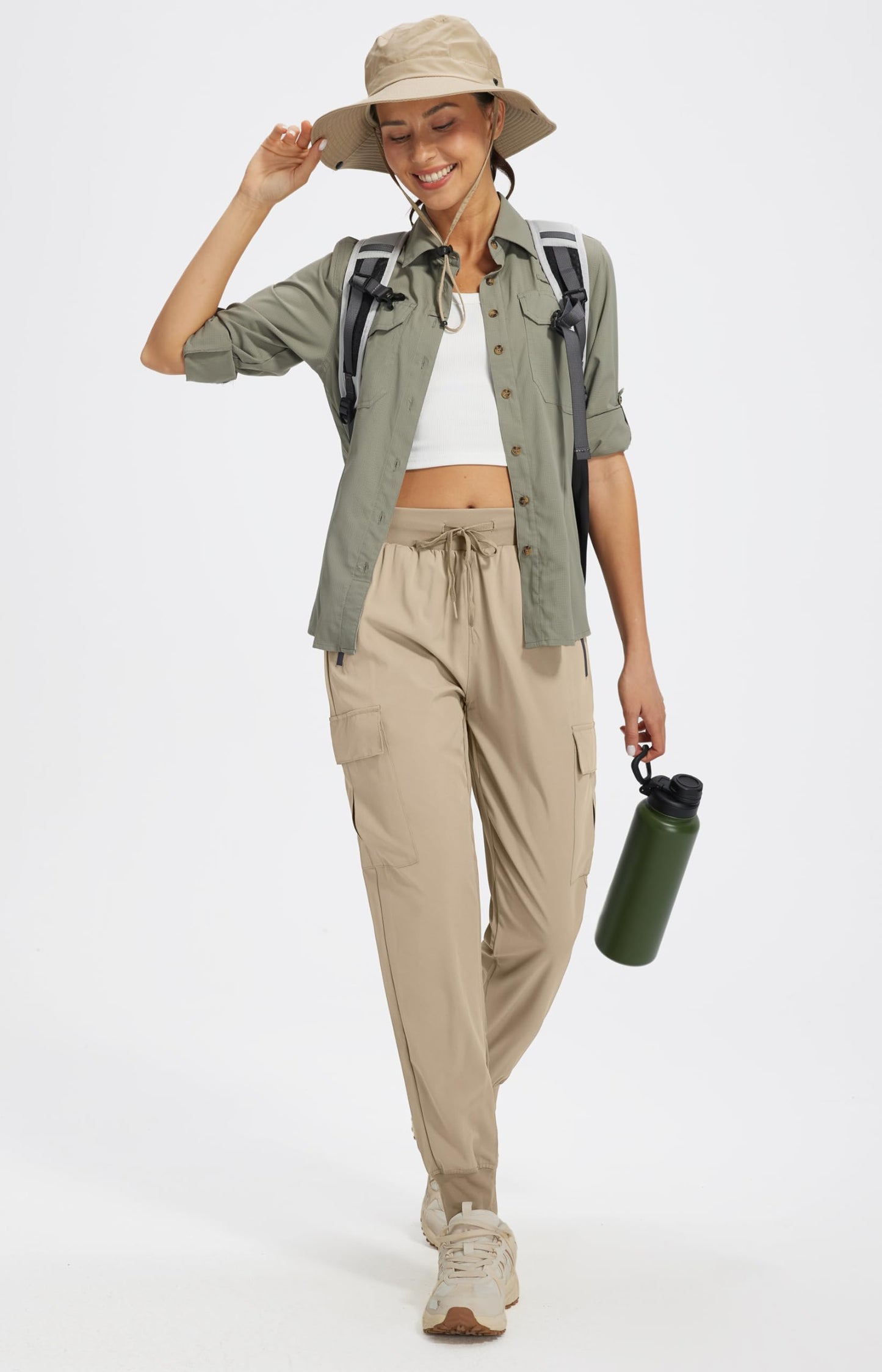 Libin Women's Cargo Joggers Lightweight Quick Dry Hiking Pants Athletic Lounge Casual Travel Tall, Medium Khaki XS
