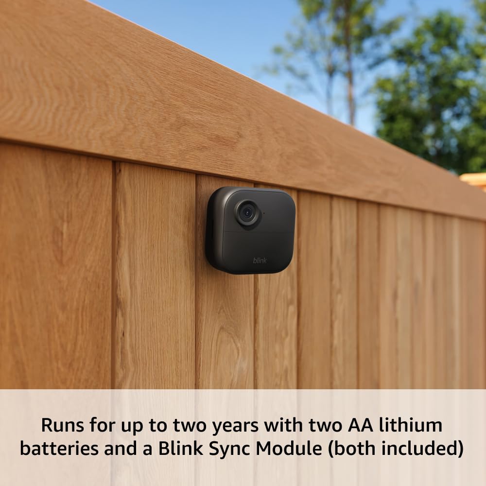 Blink Outdoor 4 (newest model) – Wireless smart security camera, two-year battery life, 1080p HD day and infrared night live view, two-way talk. Sync Module Core included – 2 camera system