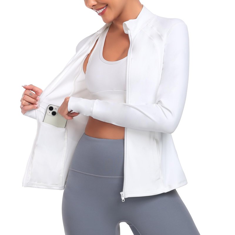 Zyrulix Women's Athletic Full Zip Lightweight Workout Jacket With Pockets Running Yoga Sportwear With Thumb Holes