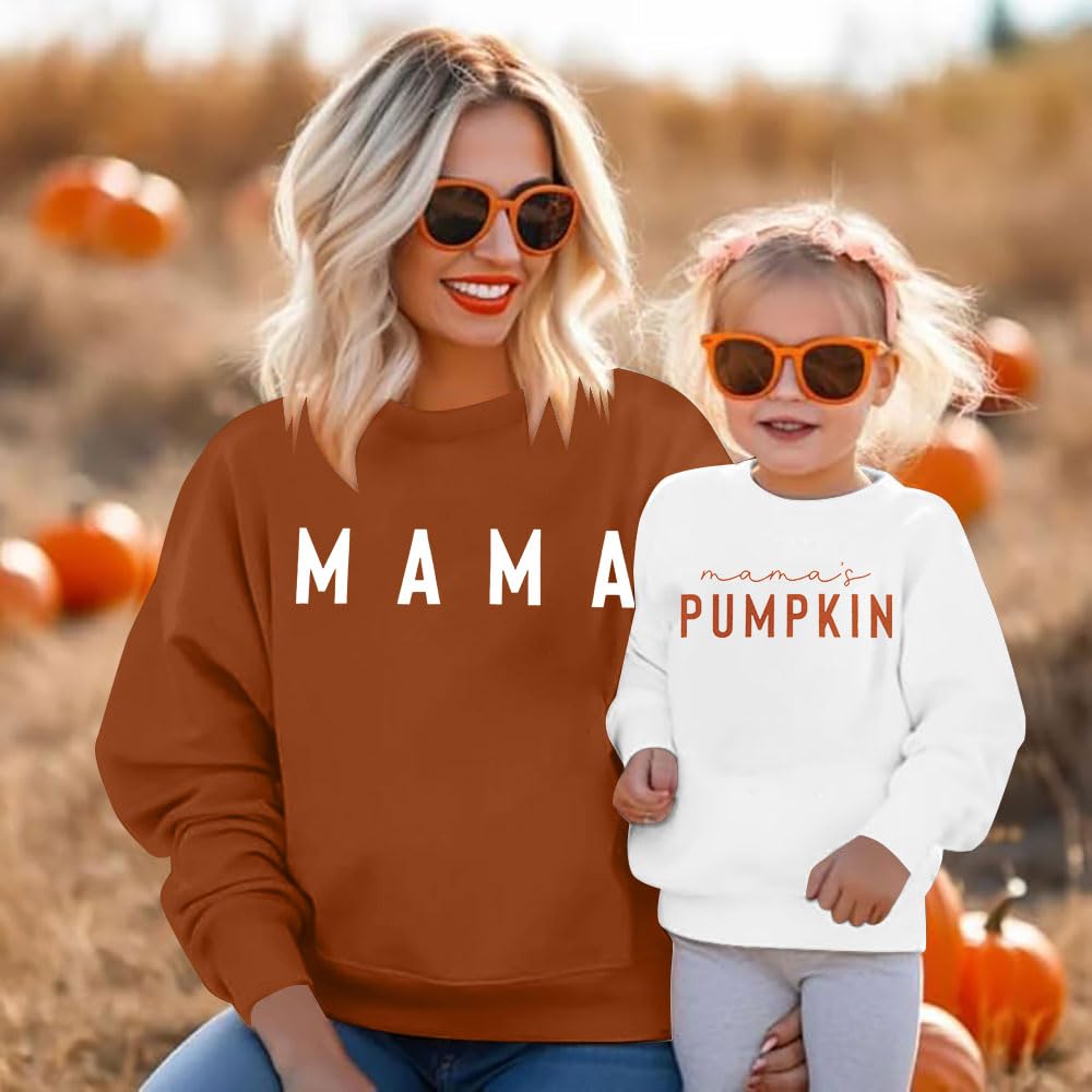 UNIQUEONE Mommy and Me Matching Outfits Halloween Pumpkin Sweatshirt Thanksgiving Baby Girl Outfit Fall Shirts