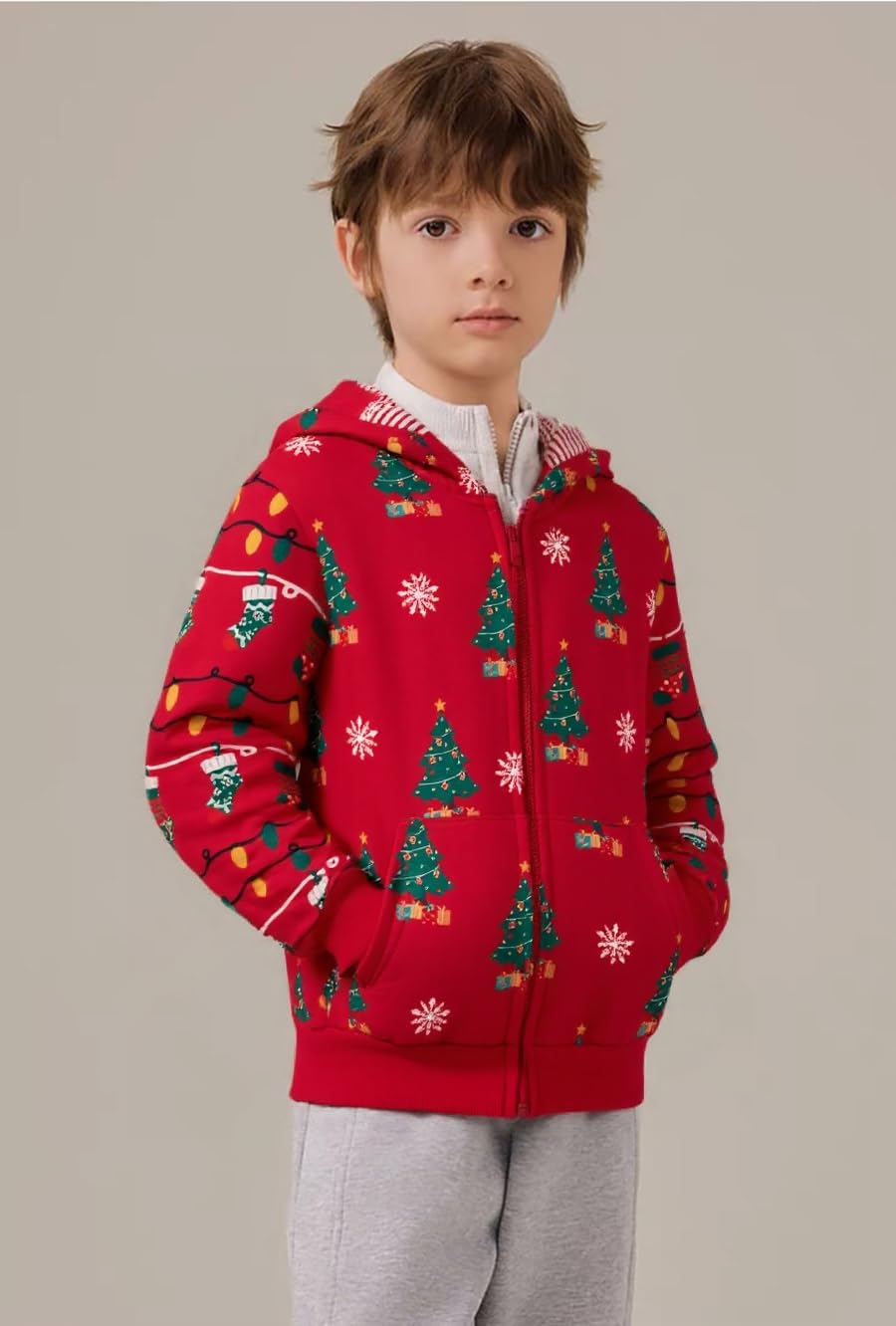 Kids Christmas Sweatshirt Toddler Boys Xmax Clothes Santa Claus Zip up Hoodie Holiday Long Sleeve Tops Winter Tree Shirt 6t 3097-130