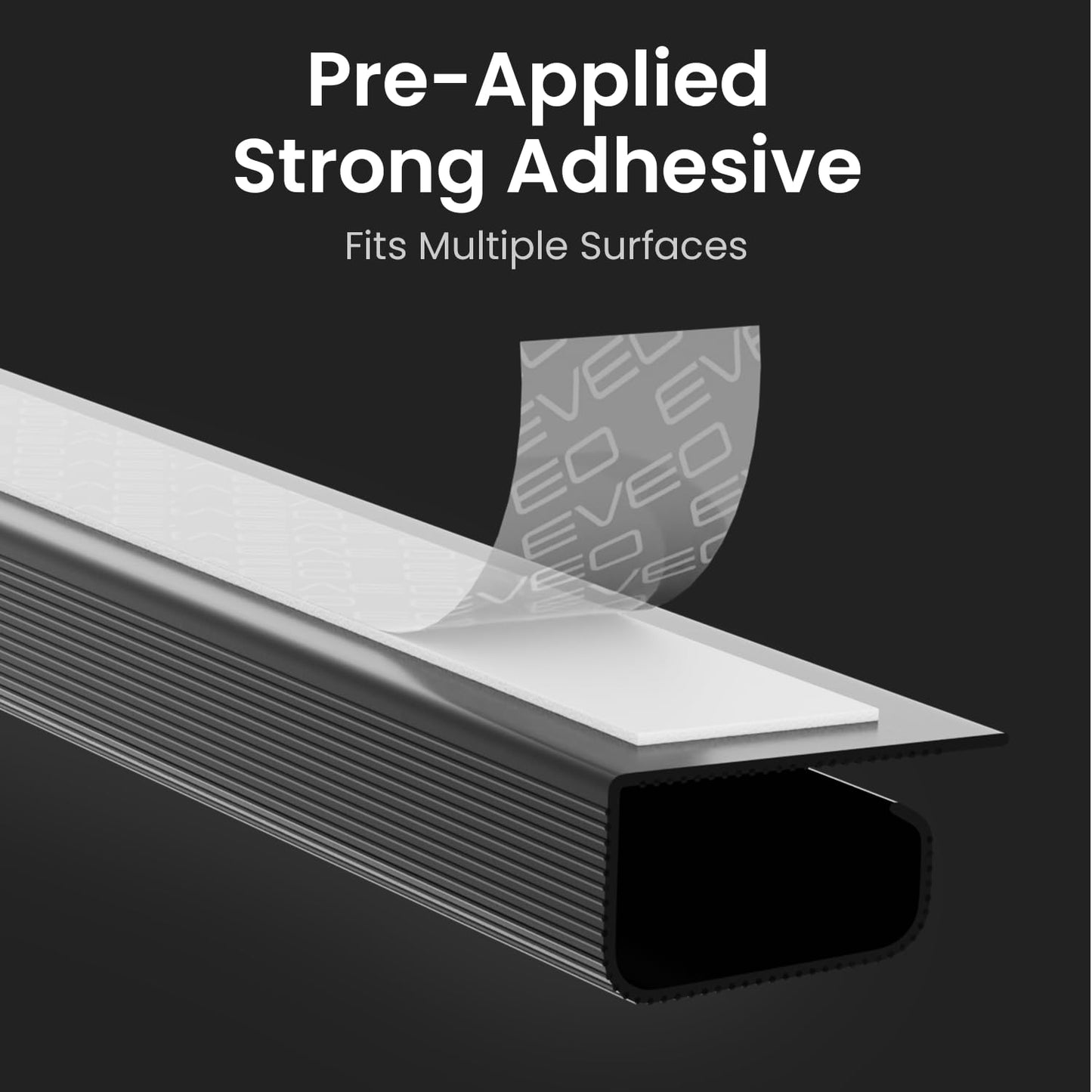 EVEO Cable Management Under Desk Kit (6 Units) - Under Desk Cable Management Cord Hider, Cable Hider Cord Management, Cable Organizer, Cord Organizer Tray | Self-Adhesive 96'' J Channel 6X16 - Black