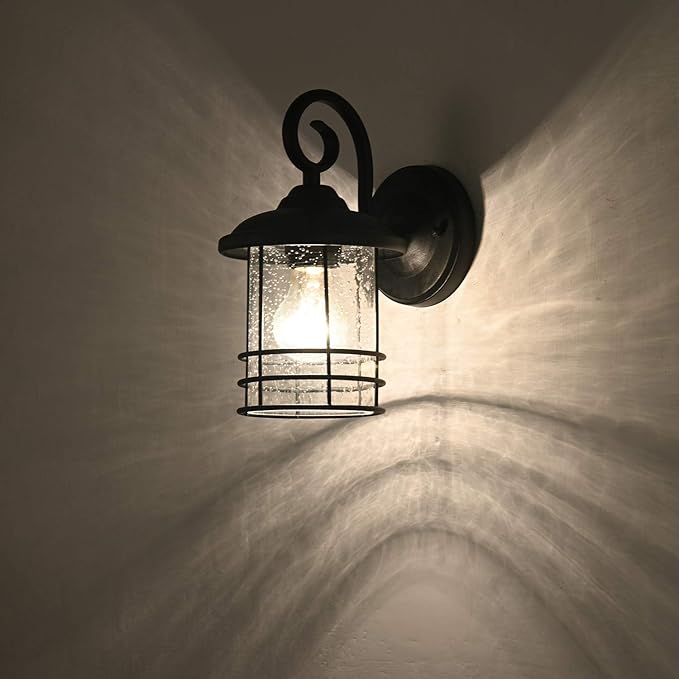 MICSIU Textured Black Outdoor Wall Light 2 Pack, 10 Inch Exterior Wall Lantern Lights with E26 Based Socket, Clear Seedy Glass Exterior Wall Lights for House, Entryway, Home, Patio, Garage, Doorway