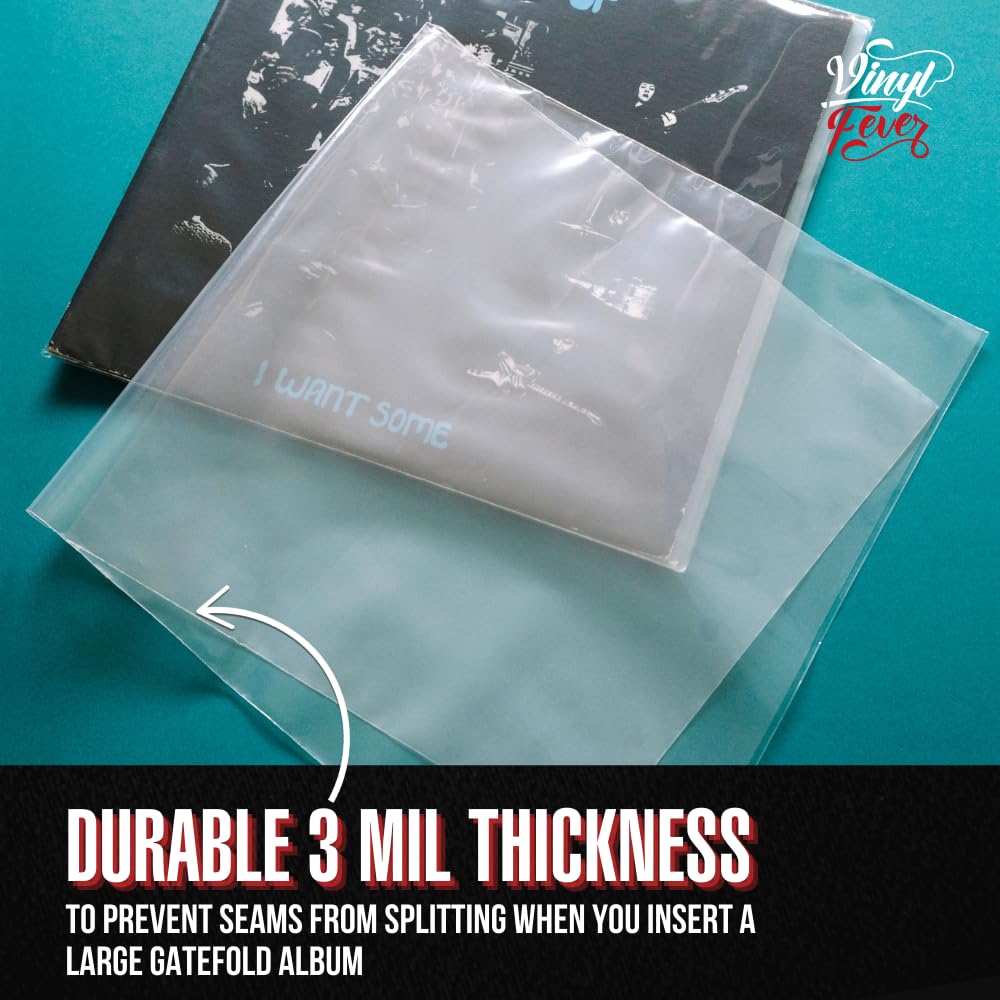Gatefold Outer LP Sleeves for 12 Inch Vinyl Record Storage | 3 Mil Thick Poly Clear Record Sleeves with Easy Access to Records in Vinyl Albums | Plastic Sleeve Protector (25 Pack)