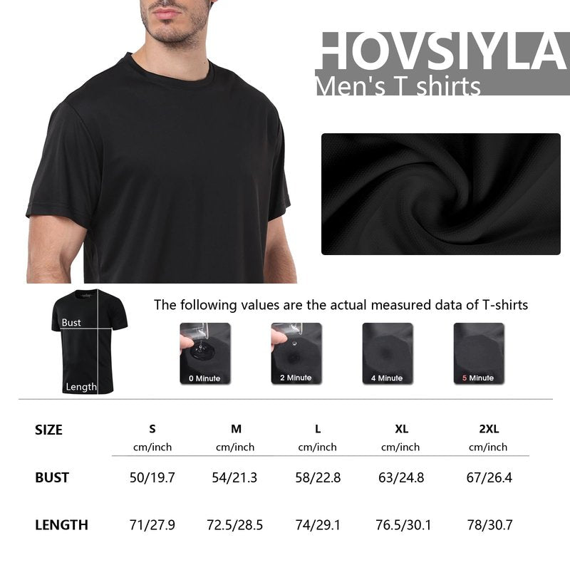 HovSiyla 5 Pack Workout Shirts for Men Athletic Running Gym Quick Dry Short Sleeve Performance Moisture Wicking T Shirt-Black-XL