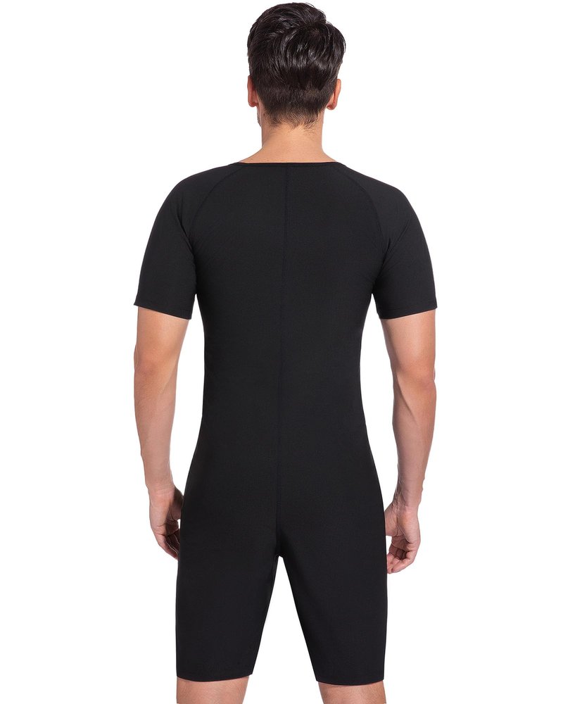 FUXERT Sauna Suit for Men 3 in 1 Slimming Full Body Sauna Jumpsuit Mens Waist Trainer for Workout(BK L)