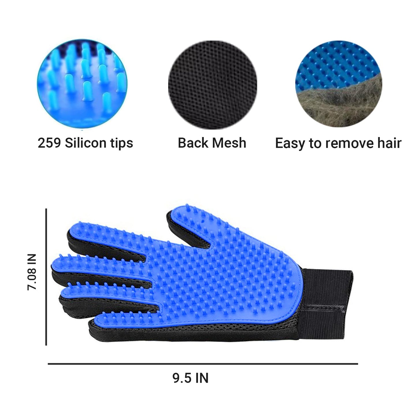 Generic Pet Grooming Glove, Blue - Perfect for Dog, Cat, Rabbit with fur (short and long), Multi-role Bathing, Massaging, Grooming, Shedding, Brush Glove