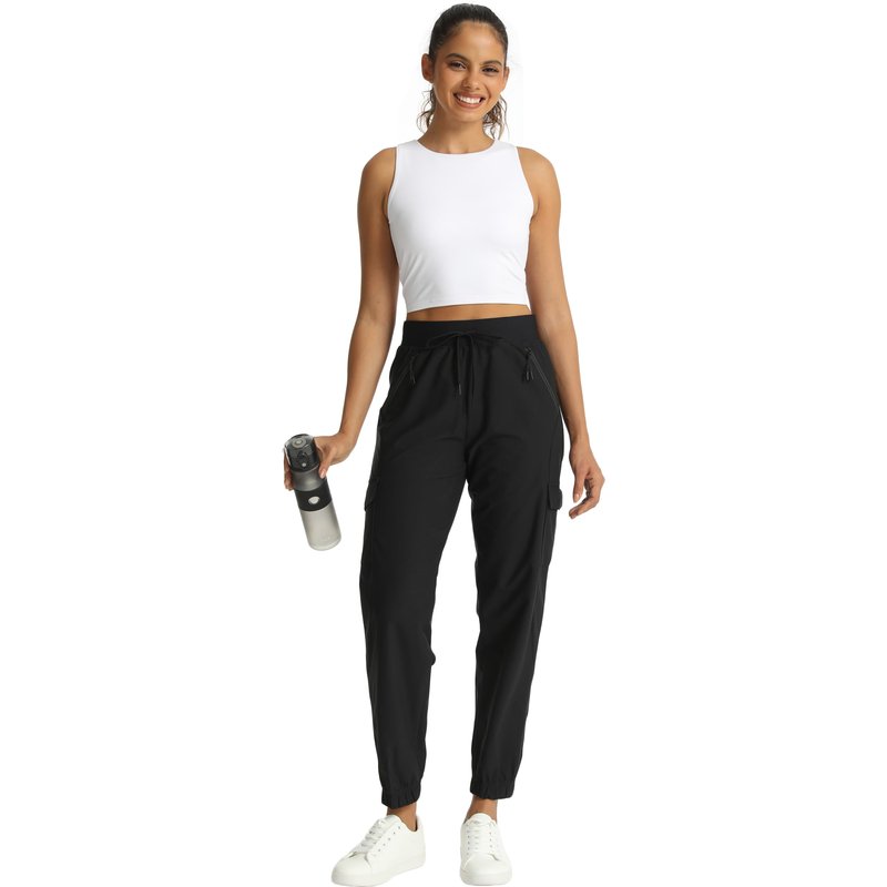Rrosseyz Women's Cargo Pants with Pockets-Lightweight Quick Dry Water Resistant Hiking Pants for Travel Casual Athletic and Outdoor(Dark Black,L)