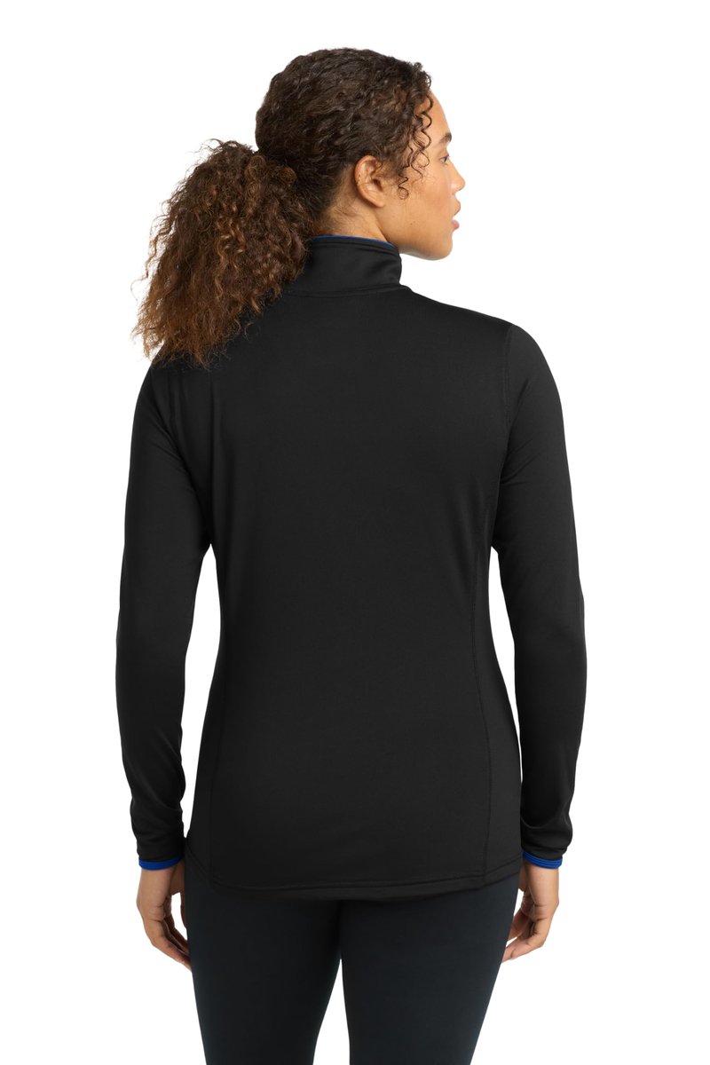SPORT-TEK Women's Sport-Wick Stretch Contrast Full Zip Jacket | Zip Up Jacket for Women, Lightweight Sweatshirt for Everyday, Black/True Royal, Large