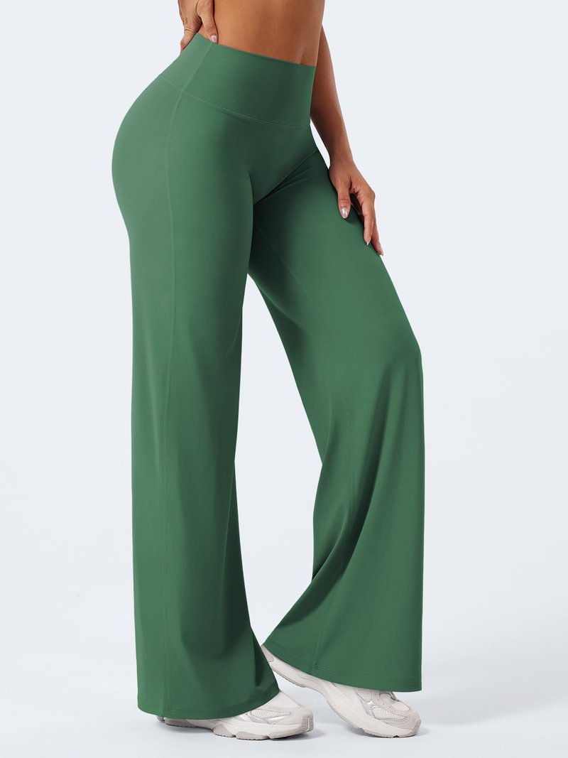 YEOREO Workout Leggings Womens No Front Seam Straight Leggings 31.5" High Waist Buttery Eddiy Gym Yoga Pants Dark Green XL
