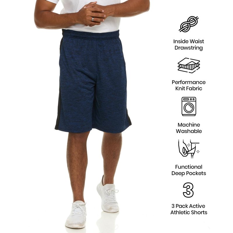 Essential Elements Athletic Shorts for Men - Men's Basketball Shorts - Sports Shorts for Workout, Gym, Running (3 Pack/Set A, Large)