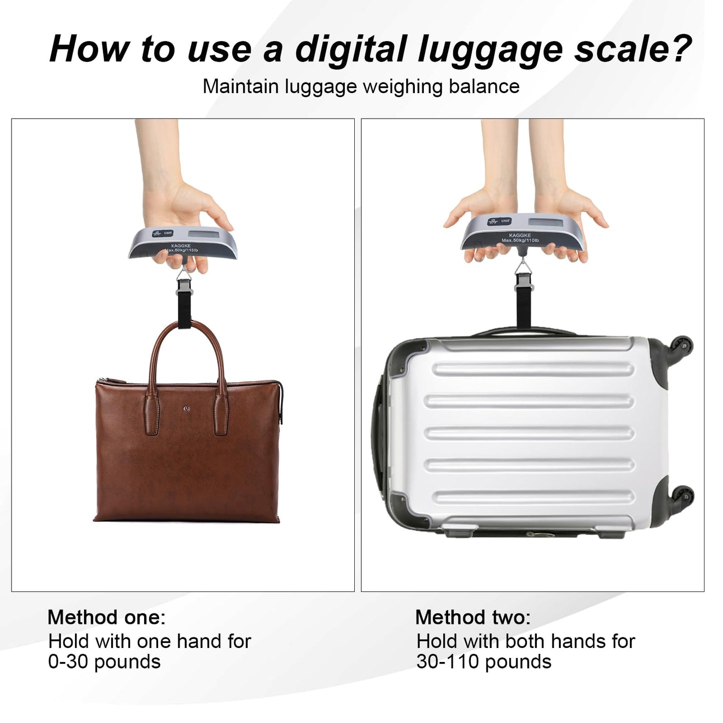 2 Pcs - silver Travel Digital Luggage Scale - Portable Baggage Scale - Suitcase Weight Scale - Ideal for Travel Scale Luggage Weight - 110LB/50KG, Includes Battery - Temperature Display Hanging Scales