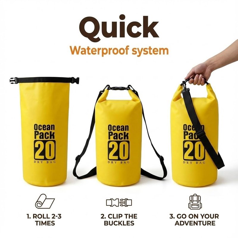 LTMGL Floating Waterproof Dry Bag 5L/10L/15L/20L, Roll Top Sack for Kayaking,Floating, Swimming, Camping, Hiking, Beach, Fishing, Diving Heavy Duty Straps (Multiple Colors Available) (YELLOW, 10L)