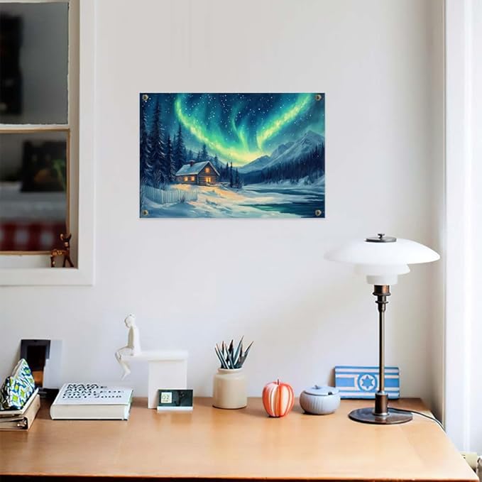 Yesad Aurora Wall Art, Landscape Canvas Wall Art Aurora Borealis Painting Nature Pictures Scenery Prints Poster Wall Décor for Cabin Living Room Bedroom Farmhouse Décor (Unframed,30”x20”, Aurora)