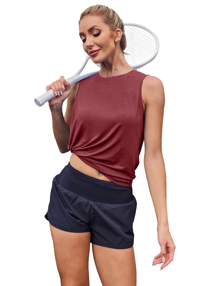 XIEERDUO Beach Vacation Clothes for Women Workout Tank Tops Yoga Shirts Athletic Running Sleeveless Gym Clothes Red Brown M