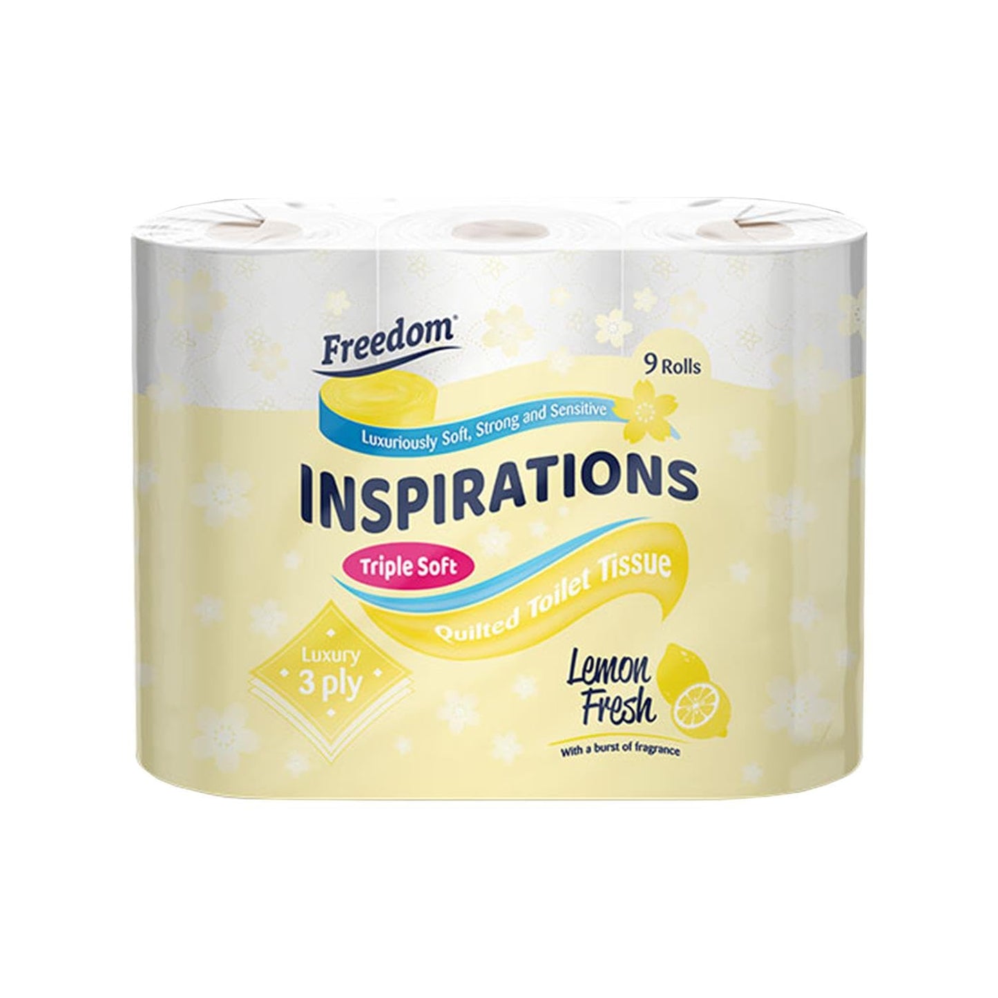 Freedom Inspirations Luxury 3Ply Toilet Roll - 45 Quilted Lemon Fresh Triple Soft and Scented Hygiene Bulk White Toilet Tissue and Loo Rolls