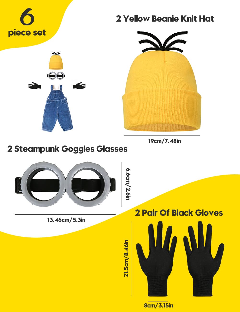 Halloween Costume Adult Accessories,Yellow Beanie Goggles Glasses Gloves for Men Women Cosplay Party Set