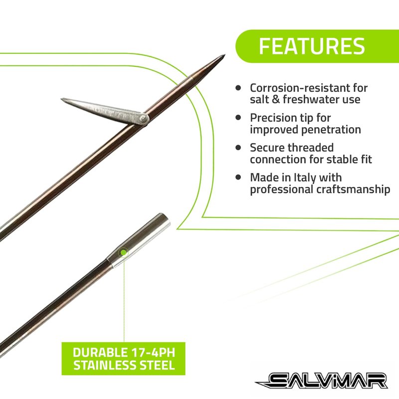 SALVIMAR Pole Spear Harpoon | Durable Stainless Steel Threaded Sharp Replacement Tip for Pole Spears | Precision Spearfishing Equipment, Pole Spear 14mm - M6 Female
