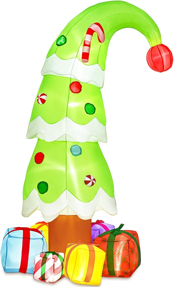 FRAMICS 2025 New 7Ft Christmas Inflatables Outdoor Decorations, Whimsical Christmas Tree Blow Up Yard Decor with Gift Boxes, Weatherproof Xmas Tree Inflatable with LED Lights for Holiday Party Garden